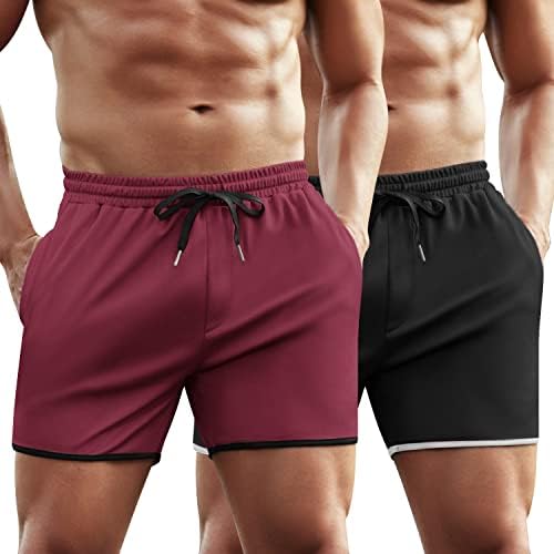 Coofandy Men's 2 Pack Gym Short Shorts Sharts Mesh Athetical панталони за бодибилдинг обука за трчање џогер со џебови