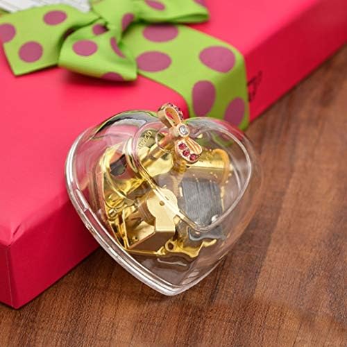 XJJZS Музичка кутија во форма на срце во облик на транспарентна музичка кутија со дрво до златно музичко движење Loveубовно подароци