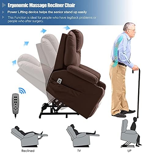 Vocken Луксузна електрична масажа стол за столче за електрична енергија за лифт за лифт за лежење мек тросед целото тело Шиатсу масажа фотелја за родител/стари лица