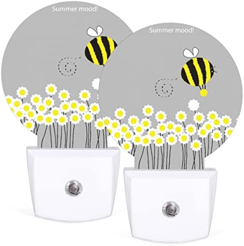 Dxtkwl слатки пчели животни тркалезни ноќни светла 2 пакувања, жолти додатоци за цвеќиња на брадавица предводени ноќни светла автоматски