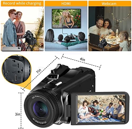 Викико Видео камера 4K Camcorder 64MP 60FPS Автоматски фокус на фотоапаратот за YouTube со WiFi, микрофон 4.0 екран на допир 18x дигитален зум