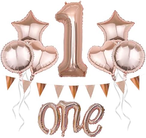 Голем розово злато еден балон прв роденденски украси за девојка 1 ви роденден 1 балон за прв роденден број 1 балони едногодишни