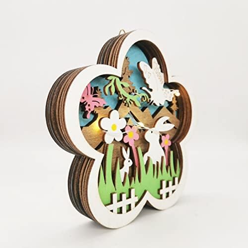 Гроздобер украс постави дрвени велигденски цвеќиња декорација десктоп украс со светло велигденски таблета занает за занаетчиски занаети
