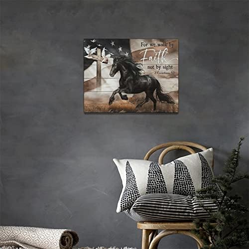 Црн коњ wallид уметност христијански библиски стих wallид декор западен коњ крст слики платно отпечатоци диви животни сликање