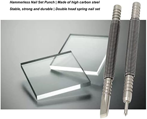 Алатка за поставување нокти, 2 парчиња високи јаглероден челик преносен пролет за натоварен дизајн на нокти алатка за удирање со двојно завршена