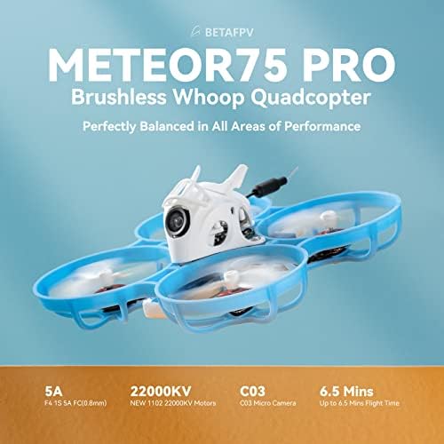 BetaFPV MeteOR75 ​​Pro 1S без четка без дрон Quadcopter со пропелери со 35 мм со 3 сечила за FPV Freestyle Racing Indoor Outdoor, летање