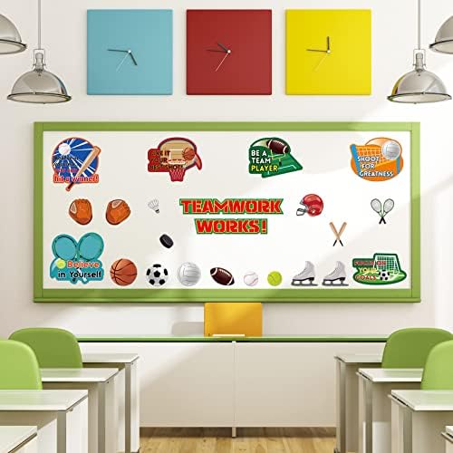 THENSHOP 73 PCS Sports Team Works Work Bultion Board Display Постави спортски мотивациони билтени, поставена со тимска работа позитивни изреки за спортски активности за учење во училница за