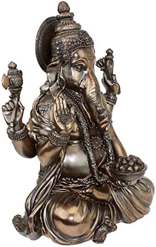 Дизајн Тоскано Господ Ганеша Хинду -слон Божји статуа, 11 инчи полирерин, бронза од факс