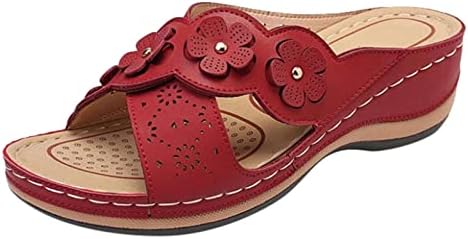 Папучи за жени гроздобер крст отворено пети слајд цветни декори клинови сандали на отворено одење на летни чевли