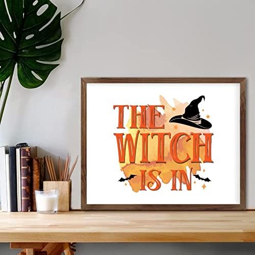 Кокак Вештерката е во дрвена плакета со рамка Среќен Ноќта на вештерките знак Дрво врамена 20 x 16 Зботни уметнички starsвезди печатени