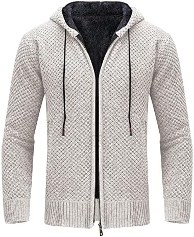 Xzhdd кардиган џемпер за мажи, зимска топла качулка плетена јакна кашмир руно внатрешно патент обичен тенок спој скокач палто