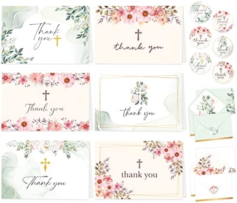 24 Кристијан Ви Благодариме Картички Со Коверти-6 Дизајни Крштевање Ви Благодариме Картички Девојка, Ви Благодариме Картички Верски Ви