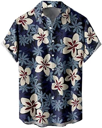 XXBR машки хавајски кошули, летно копче на плажа надолу со кратки ракави лабава одмор дрво печатење опуштено вклопување на