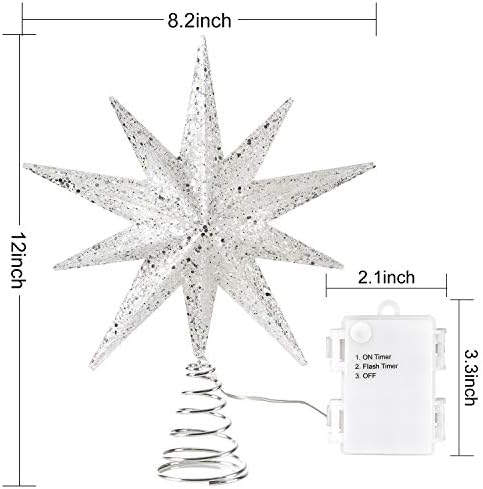 Артифлр 12 Инчен Бел Топер За Новогодишна Ѕвезда Со ЛЕД Светло, Бела Блескава Декорација На Врвот На Елката За Украсување На Домот