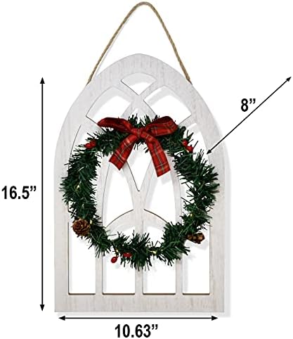 Осветлен Божиќ висина wallидна декорација празнична дрвена прозорец рамка лак пред влезната врата знак со LED светло украси од бор венец