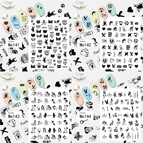 Налепници за уметност со лоша девојка за нокти црни забавни декорации празнична забава за забави за нокти Арт за 3Д самолепливи украси