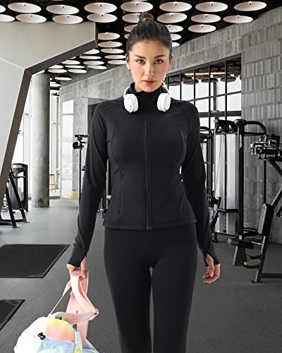 Sultopy Running јакни за жени, целосна поштенска тенок век тренинг јакна лесна атлетска спортска патека со џебови со џебови
