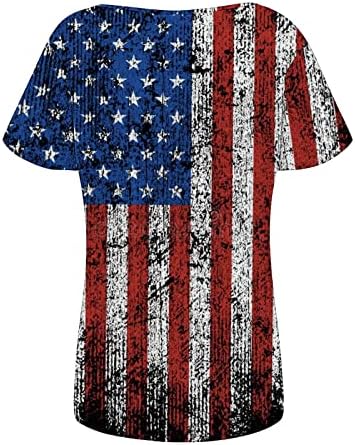 Oclun женски кошули со кратки ракави за хеланки 4 -ти јули патриотски принт v вратчето проточна основна кошула на блуза Обични маички