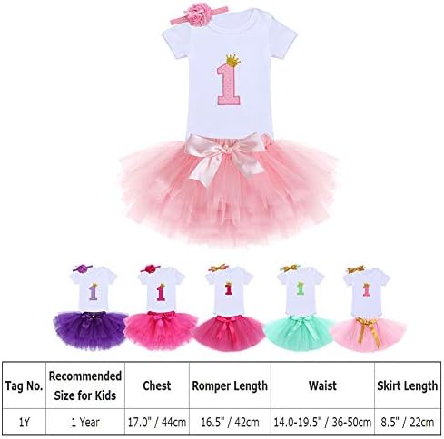 Бебе девојче Прв роденден облека 1 -ви круна ромпер+здолниште со руфле тул+лак за лак 3 парчиња фустан за забави сет за премачкување
