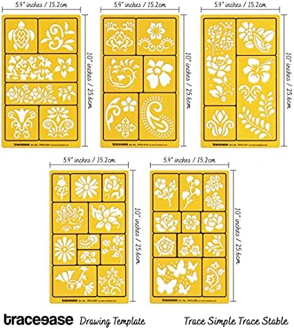Traceease 5 парчиња Цветни шаблони за цртање со повеќе страни за изработка на книги за дизајнирање занаетчиски материјали за уметност