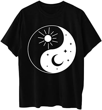 Womenените преголеми врвови на туники starsвезди и месечина Таи Чи графички кратки ракави плус големина маичка за џемпери на