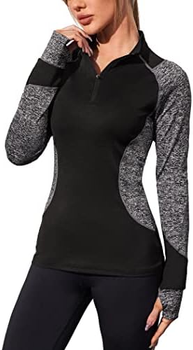Коорун женски кошули со долг ракав 1/4 Zip Pullover Атлетски пешачење за тренингот врвови со брза суво кошула со сликички