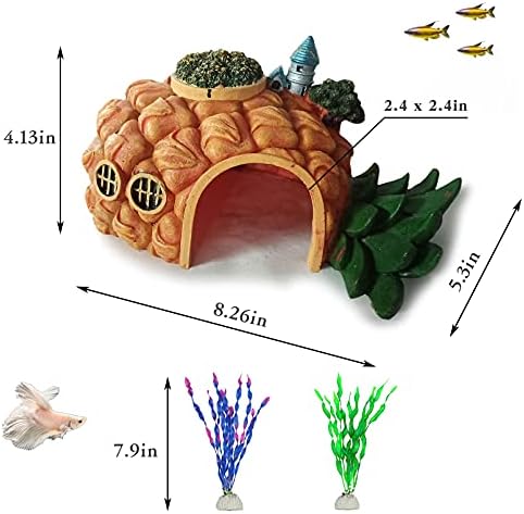 TFWADMX Аквариум ананас во форма на украси смола скривања пештерски украси риба резервоар засолниште засолниште декор вештачки пластични