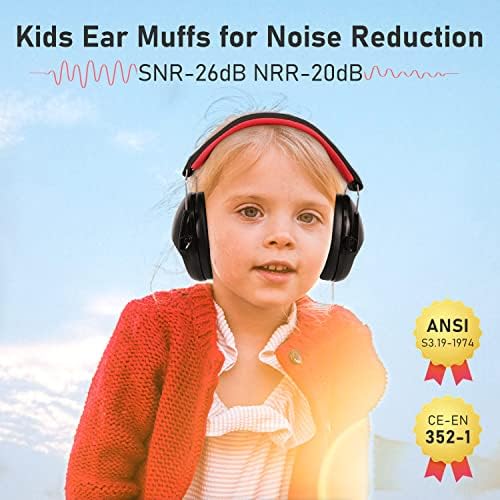 Muffpro Детска заштита на ушите, SNR 26DB Детска ушна мафија за намалување на бучавата, заштита на слухот за деца, прилагодливи безбедносни