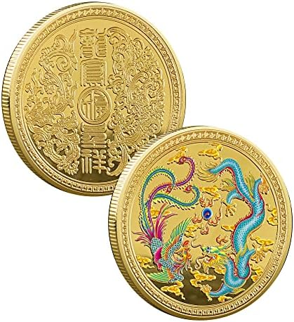 Кинески Монета Лунг И Феникс Среќа Монета За Среќа И Лотарија Билет Гребење Алатка