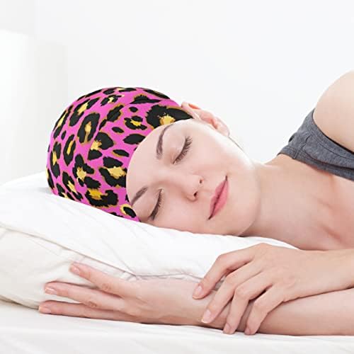 Womenените Beanie Hat Sculp Worket Cap, розова жолта леопард шема Еластична модерна глава за ноќни капаци за спиење на капакот за спиење