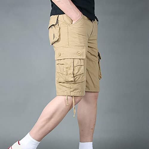 Машки шорцеви на Ymosrh, случајни средни половини исечени панталони повеќе џебови на отворено права нозе панталони шорцеви товар за мажи