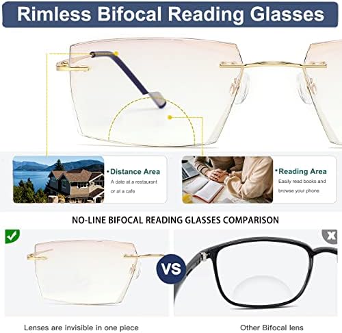 К. Лејвер Бифокални Очила За Читање За Мажи Жени Очила За Блокирање На Сина Светлина Без Рамки Читачи На Дијаманти Титаниумски Очила
