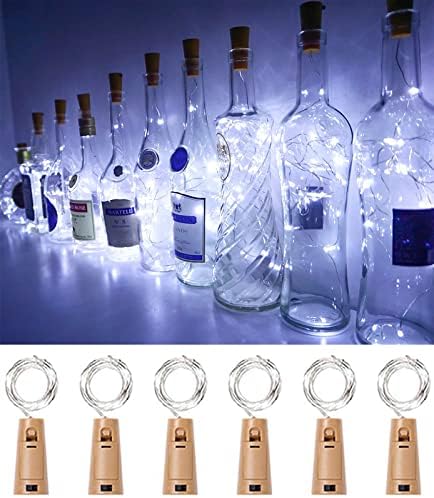 Ariseno LED светла за шише со вино со Cork 6 Pack Mini String Lights за DIY, украси за Божиќни светла, 2м 20 LED диоди, водоотпорна,