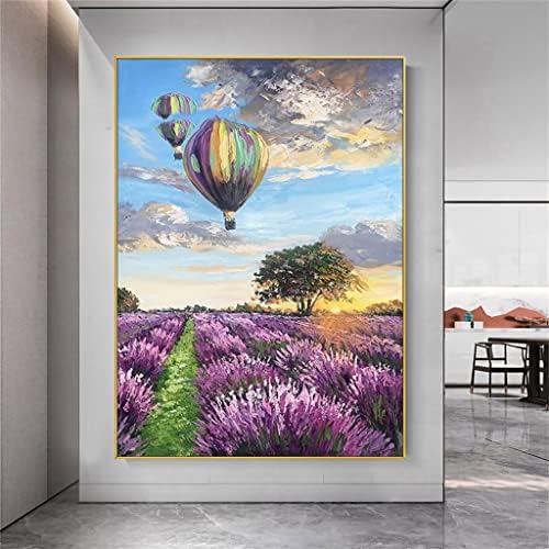 Дебели виолетови цвеќиња со топол воздух балон рачно насликано масло сликарство апстрактно платно дома декор