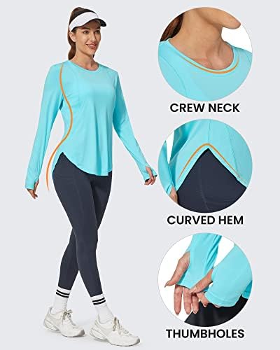 Проверете ги женските кошули со долги ракави со долги ракави со долги ракави, лесни суви врвови за пешачење на отворено