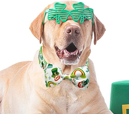 Јака за кучиња на Денот на Свети Патрик со лак, 2 пакувања ирски ирски јака за шамар за големи средни кучиња кутриња за домашни миленици