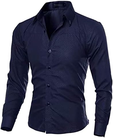 Маилифу-ГЈ Машка лесна лежерна класична кошула за фустани Стилско цврсто копче надолу кошули лабави се вклопуваат кошули со долг ракав