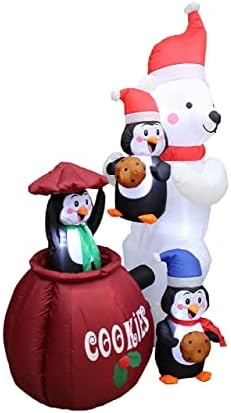 Два божиќни украси за украси, вклучуваат анимирана анимирана поларна мечка со надувување на надувување и тегла за колачиња со три пингвини,