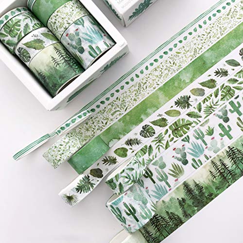 Daputou 8rolls зелена лента за миење садови, пролетна флорална лента за маскирање постави декоративни за бележник, деца, DIY, занаети, завиткување