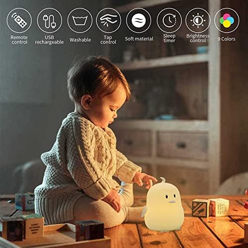 Xianfei ноќна светлина за деца, симпатична силиконска ноќна силиконска ноќна светлина, USB полнење 9 бои за промена на бојата со пингвин ноќни