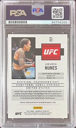 Amanda Nunes Auto 2021 Panini Chronicles Score Card 97 UFC PSA Encapsulated