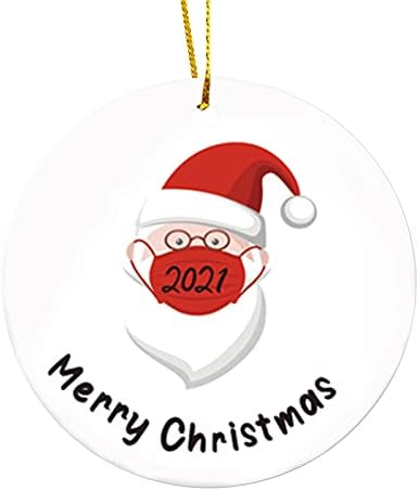 Божиќни украси 2021 година, Дедо Мраз Клаузула Двострана печатена дизајн Божиќ Божиќно дрво Смешни домашни украси, керамички висечки украси