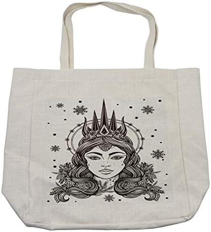 Торба за шопинг на кралицата Амбесон, фантазија Снежна кралица рака нацртана уметност зимска митска митска принт, еко-пријателска торба