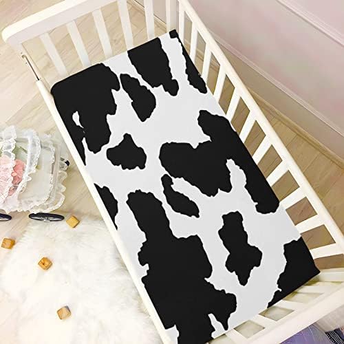 Алаза животински крави печатени чаршафи за креветчиња опремени со басинет лист за момчиња бебе девојчиња дете, мини големина 39