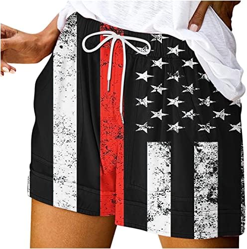 Женски Спортски Секојдневни Шорцеви Печатење На Американско Знаме Лабави Џебови Жица За Влечење Пантолони За Плажа Момчињакратко