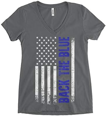 The ThreadRock Women's Women Back The Blue American Flag Flag V-врат маица