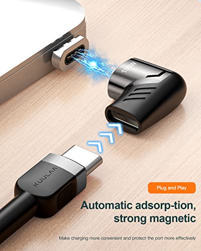 Kuulaa USB C Магнетски адаптер, 2pack десен агол USB тип C 5 пин конектор, USB C до USB C, поддршка PD 100W Брзо полнење и трансфер