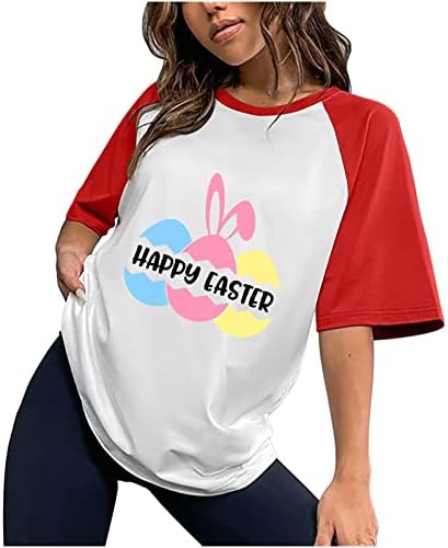 Среќни Велигденски кошули за жени кратки ракави Велигденски зајаче маица графички графички маички за јајца од јајца