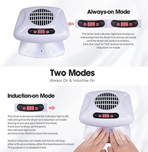 Воздух Фен за Нокти Со Автоматски Сензор, 300w Тајмингот Воздух Ноктите Вентилатор Фен За Двете Раце и Нозе, Топло &засилувач;