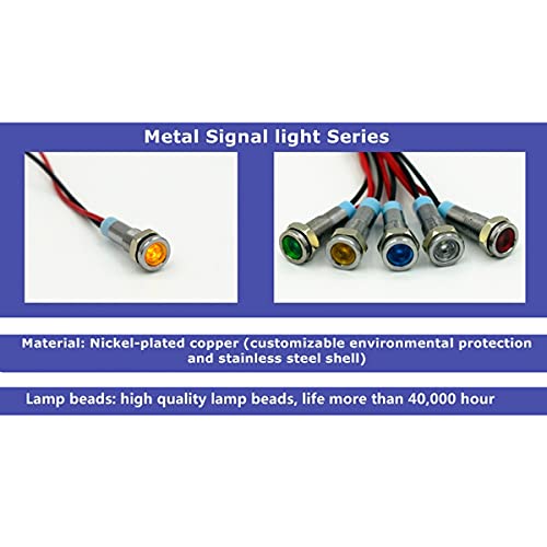 4 парчиња 8мм метал индикатор светло, 220V сигнал светло водоотпорен безбедносен сигнал светло за предупредување со жица од 15 см, бела